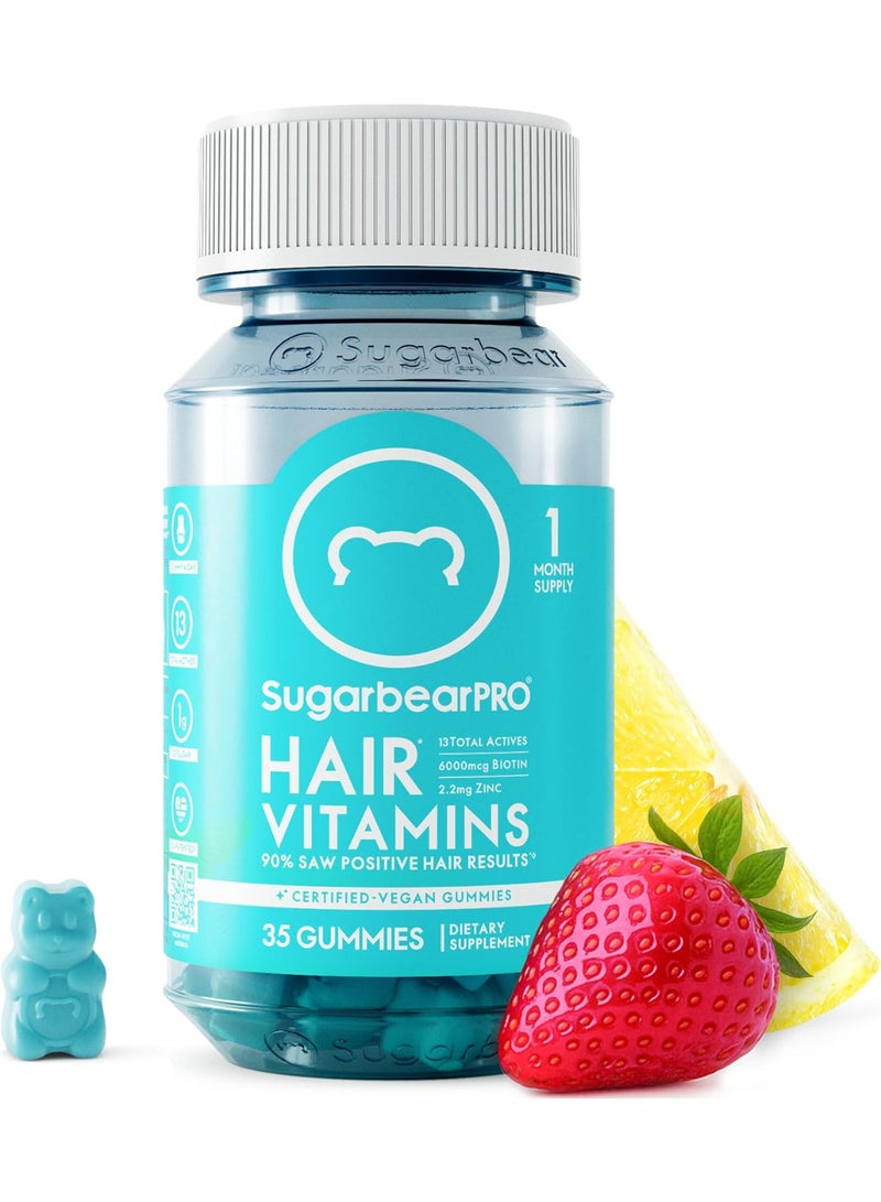 SugarBearPro Hair Vitamin Gummy 35 Day Supply, Extra Strength Biotin 6000mcg for Hair Growth, Vegan Vitamin B12, MSM, Inositol, Omega 3, Elderberry, Certified Kosher, Halal, Cruelty-Free - Image 1